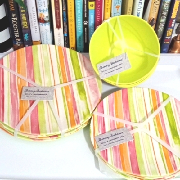 SET OF 12 TOMMY BAHAMA 100% MELAMINE DINNER PLATES SALAD PLATES & SOUP BOWLS NWT - Picture 2 of 6